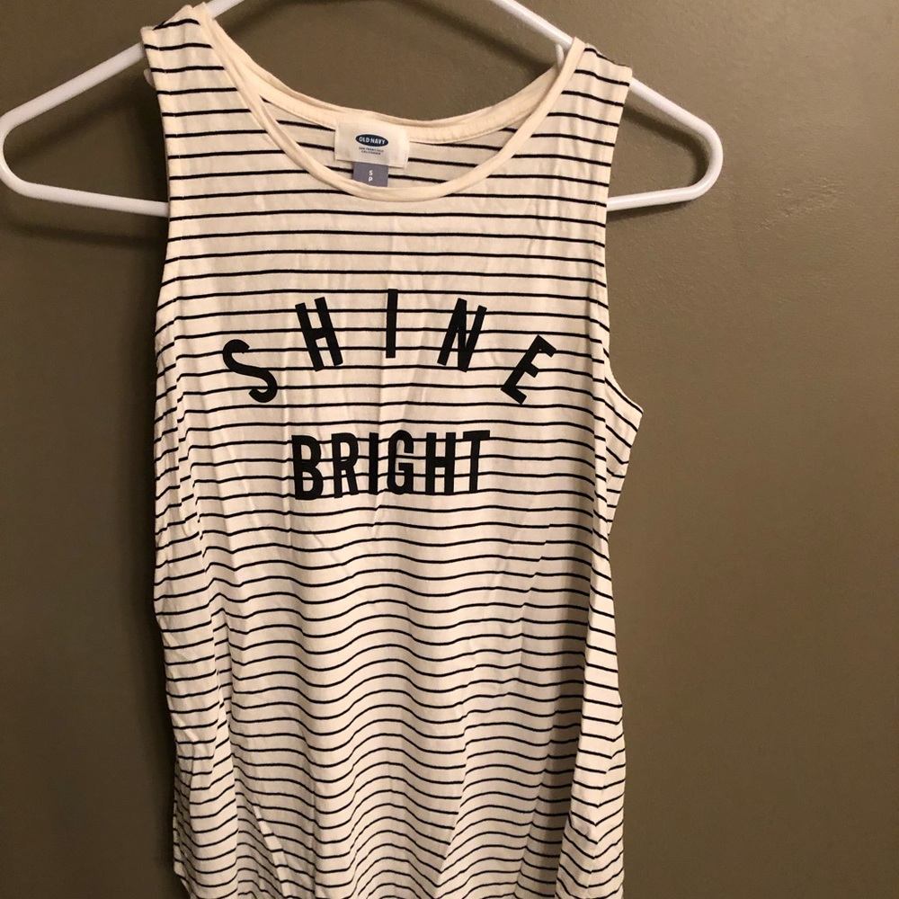 Black and white striped tank with “shine bright”